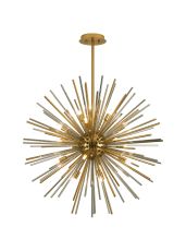 Cucine 75cm Sputnik Glass Rod Pendant Round, 18 Light G9, Brass/Smoke