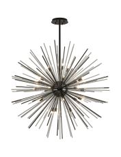 Cucine 110cm Sputnik Glass Rod Pendant Round, 24 Light G9, Black Chrome/Clear Item Weight: 15kg