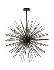 Cucine 110cm Sputnik Glass Rod Pendant Round, 24 Light G9, Black Chrome/Smoke Item Weight: 15kg