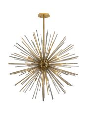 Cucine 110cm Sputnik Glass Rod Pendant Round, 24 Light G9, Brass/Smoke Item Weight: 15kg