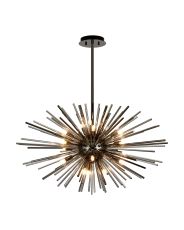 Cucine 75cm Sputnik Glass Rod Pendant Horizontal Oval, 18 Light G9, Black Chrome/Smoke