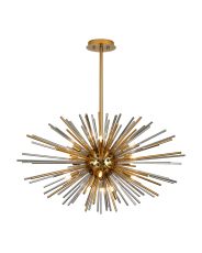 Cucine 75cm Sputnik Glass Rod Pendant Horizontal Oval, 18 Light G9, Brass/Smoke