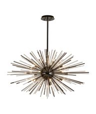 Cucine 110cm Sputnik Glass Rod Pendant Horizontal Oval, 24 Light G9, Black Chrome/Clear