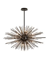 Cucine 110cm Sputnik Glass Rod Pendant Horizontal Oval, 24 Light G9, Black Chrome/Smoke