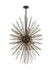 Cucine 80cm Sputnik Glass Rod Pendant Vertical Oval, 24 Light G9, Black Chrome/Cognac