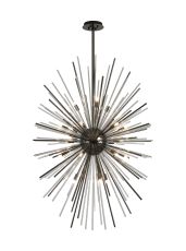 Cucine 80cm Sputnik Glass Rod Pendant Vertical Oval, 24 Light G9, Black Chrome/Clear