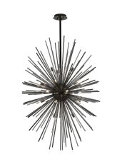Cucine 80cm Sputnik Glass Rod Pendant Vertical Oval, 24 Light G9, Black Chrome/Smoke