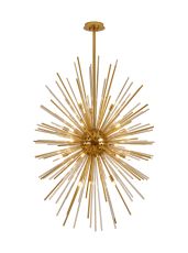 Cucine 80cm Sputnik Glass Rod Pendant Vertical Oval, 24 Light G9, Brass/Cognac