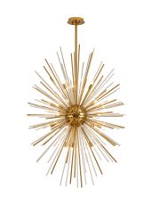 Cucine 80cm Sputnik Glass Rod Pendant Vertical Oval, 24 Light G9, Brass/Clear