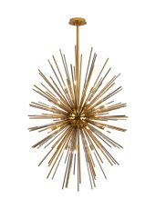 Cucine 80cm Sputnik Glass Rod Pendant Vertical Oval, 24 Light G9, Brass/Smoke