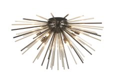 Cucine 75cm Sputnik Glass Rod Glass Rod Flush, 12 Light G9, Black Chrome/Cognac
