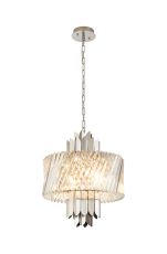 Lola 43cm Pendant, 6 x E14, Satin Nickel/Clear