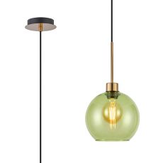 (KOOMS) Lori 1.7m Single Pendant, 1 Light Adjustable E27, Antique Gold/Green Open Mouth Round Globe Shades