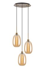 Lori 40cm Round Pendant, 3 Light Adjustable E27, Antique Gold/Amber Slim Curved Trapezium Shades