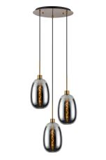 Lori 40cm Round Pendant, 3 Light Adjustable E27, Antique Gold/Chrome Slim Curved Trapezium Shades