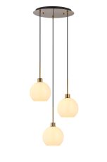 (KOOMS) Lori 40cm Round Pendant, 3 Light Adjustable E27, Antique Gold/Opal Open Mouth Round Globe Shades