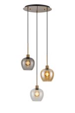 Lori 40cm Round Pendant, 3 Light Adjustable E27, Antique Gold/Amber/Clear/Smoke Wine Shades
