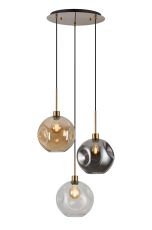 Lori 40cm Round Pendant, 3 Light Adjustable E27, Antique Gold/Amber/Clear/Smoke Round Dimple Shades