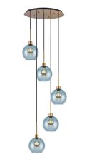 (KOOMS) Lori 45cm Round Pendant, 5 Light Adjustable E27, Antique Gold/Blue Open Mouth Round Globe Shades