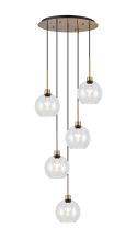 (KOOMS) Lori 45cm Round Pendant, 5 Light Adjustable E27, Antique Gold/Clear Open Mouth Round Globe Shades