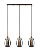 Lori Linear Pendant, 3 Light Adjustable E27, Antique Gold/Chrome Slim Curved Trapezium Shades