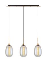 Lori Linear Pendant, 3 Light Adjustable E27, Antique Gold/Iridescent Slim Curved Trapezium Shades