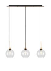 (KOOMS) Lori Linear Pendant, 3 Light Adjustable E27, Antique Gold/Clear Open Mouth Round Globe Shades