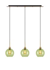 (KOOMS) Lori Linear Pendant, 3 Light Adjustable E27, Antique Gold/Green Open Mouth Round Globe Shades