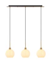 (KOOMS) Lori Linear Pendant, 3 Light Adjustable E27, Antique Gold/Opal Open Mouth Round Globe Shades