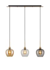 Lori Linear Pendant, 3 Light Adjustable E27, Antique Gold/Amber/Clear/Smoke Wine Shades