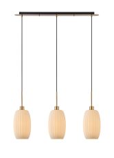 Lori Linear Pendant, 3 Light Adjustable E27, Antique Gold/Opal Ribbed Tubular Shades