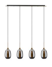 Lori Linear Pendant, 4 Light Adjustable E27, Antique Gold/Chrome Slim Curved Trapezium Shades