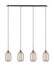 Lori Linear Pendant, 4 Light Adjustable E27, Antique Gold/Iridescent Slim Curved Trapezium Shades