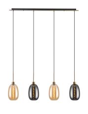 Lori Linear Pendant, 4 Light Adjustable E27, Antique Gold/Amber/Smoke Slim Curved Trapezium Shades