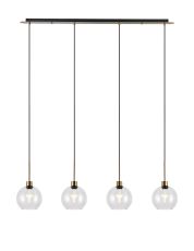 (KOOMS) Lori Linear Pendant, 4 Light Adjustable E27, Antique Gold/Clear Open Mouth Round Globe Shades