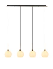 (KOOMS) Lori Linear Pendant, 4 Light Adjustable E27, Antique Gold/Opal Open Mouth Round Globe Shades