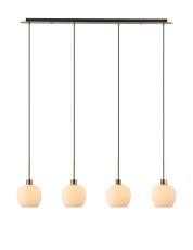 Lori Linear Pendant, 4 Light Adjustable E27, Antique Gold/Opal Wine Shades