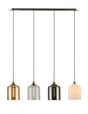 Lori Linear Pendant, 4 Light Adjustable E27, Antique Gold/Amber/Clear/Opal/Smoke Conical Cylinder Shades
