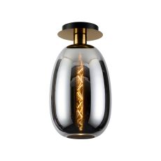 Lori 15cm Round Ceiling Flush, 1 Light Flush Fitting E27, Antique Gold/Chrome Slim Curved Trapezium Shades