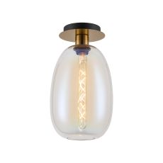 Lori 15cm Round Ceiling Flush, 1 Light Flush Fitting E27, Antique Gold/Iridescent Slim Curved Trapezium Shades