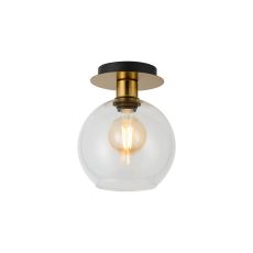 (KOOMS) Lori 15cm Round Ceiling Flush, 1 Light Flush Fitting E27, Antique Gold/Clear Open Mouth Round Globe Shades