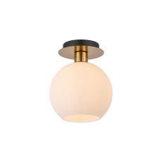 (KOOMS) Lori 15cm Round Ceiling Flush, 1 Light Flush Fitting E27, Antique Gold/Opal Open Mouth Round Globe Shades