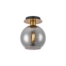 Lori 15cm Round Ceiling Flush, 1 Light Flush Fitting E27, Antique Gold/Smoke Open Mouth Round Globe Shades