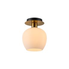 Lori 15cm Round Ceiling Flush, 1 Light Flush Fitting E27, Antique Gold/Opal Wine Shades