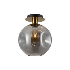 Lori 15cm Round Ceiling Flush, 1 Light Flush Fitting E27, Antique Gold/Smoke Round Dimple Shades