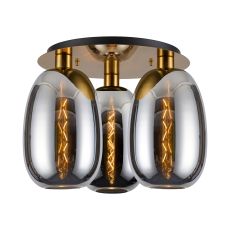 Lori 40cm Round Ceiling Flush, 3 Light Flush Fitting, Antique Gold/Chrome Slim Curved Trapezium Shades