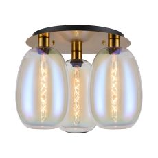 Lori 40cm Round Ceiling Flush, 3 Light Flush Fitting, Antique Gold/Iridescent Slim Curved Trapezium Shades