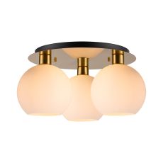 (KOOMS) Lori 40cm Round Ceiling Flush, 3 Light Flush Fitting, Antique Gold/Opal Open Mouth Round Globe Shades