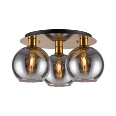 Lori 40cm Round Ceiling Flush, 3 Light Flush Fitting, Antique Gold/Smoke Open Mouth Round Globe Shades