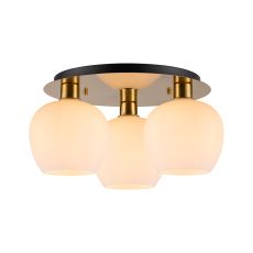 Lori 40cm Round Ceiling Flush, 3 Light Flush Fitting, Antique Gold/Opal Wine Shades